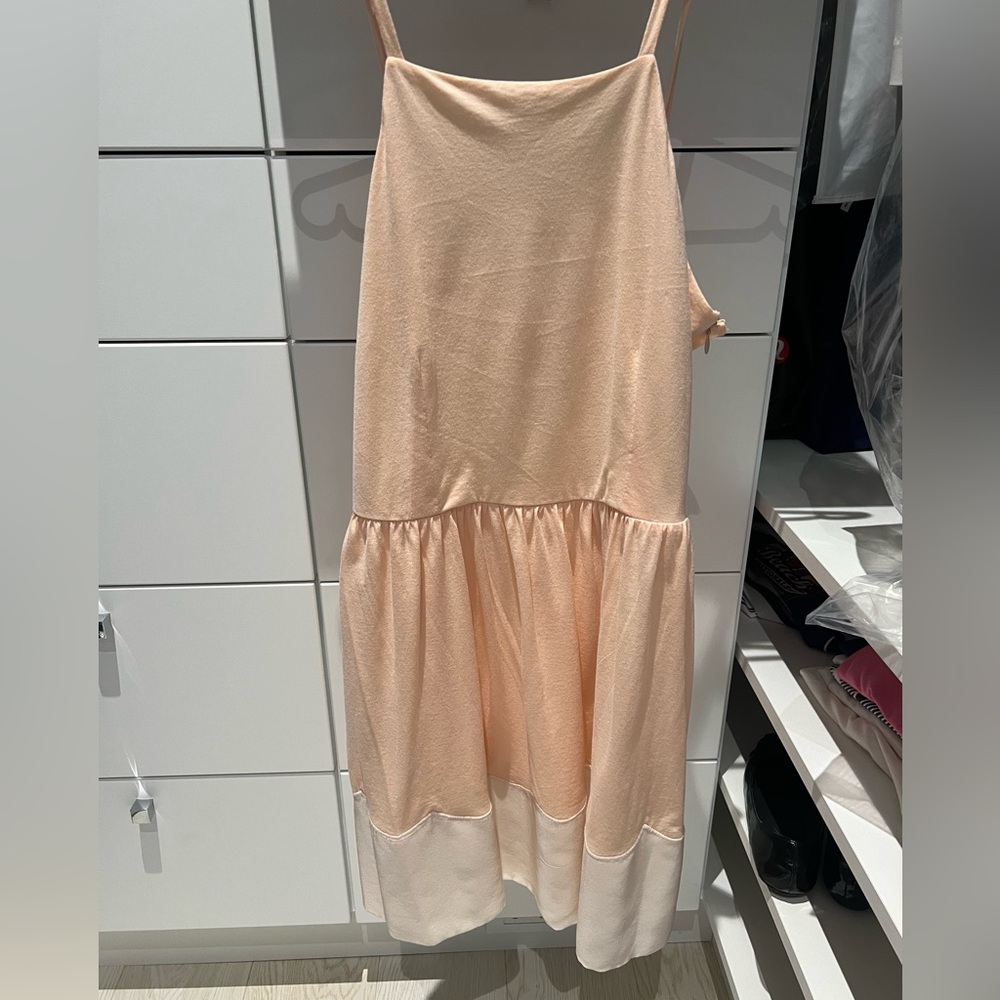 Perfect condition size L miumiu mini dress, pink cotton with white silk trim